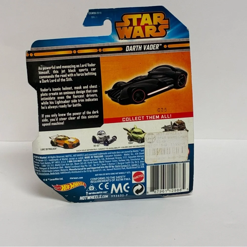 Hot Wheels Star Wars Car Darth Vader Die Cast Black Disney Damaged Box NEW